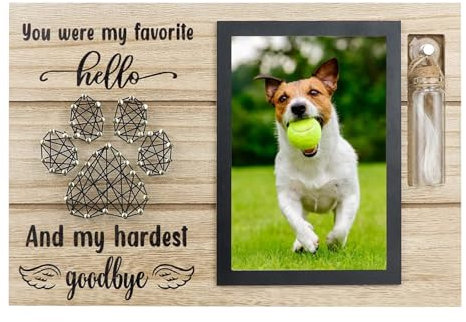 Pet Memorial Photo Frame, Holz Andenken an Verstorbenen Hund Hunde Erinnerung Mit Flasche für Verlust Haustiergarten Erinnerungshaustier