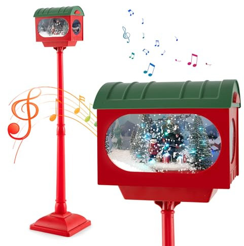 GOPLUS 150cm Weihnachtslaterne, Weihnachten Wegeleuchte tonaktiviert mit Lichtern, Weihnachtsmusik und Schneefunktion, Weihnachts Straßenlampe Laternenpfahl groß für innen Dekoration