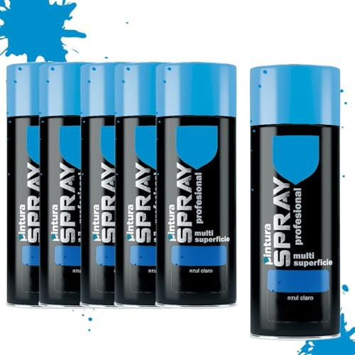 MORE FREE Pintura Spray Azul Cralo de 400 ml Adecuado para las Superficies de Metal, Madera y Plástico Pack de 6 Unidad