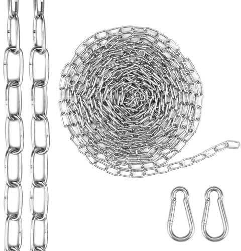 Edelstahlkette Meterware 5M Φ2mm Edelstahlkette, Metallkette Stahlkette, Gliederkette, Rundstahlkette, Edelstahl Kette Meterware, Kette zum Aufhängen Lampen Sandsack Kleidung, Maximale Belastung 35KG
