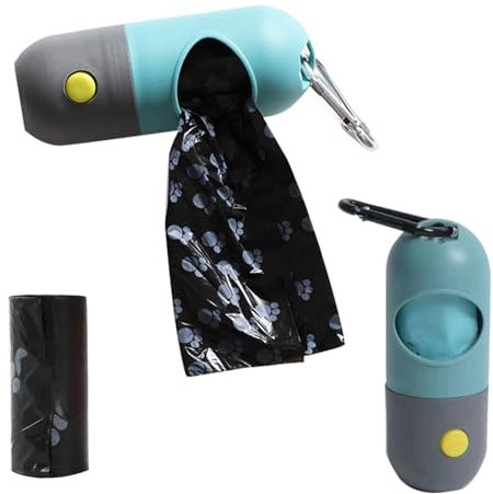 2x Hund Hundekotbeutel Spender, Hundekotbeutelhalter mit LED-Taschenlampe, Kotbeutelspender mit Taschenlampe, Hundekotbeutelspender inkl. 15 Kotbeutel, Kotbeutel Spender für Hundeleine Zubehör (Blau)