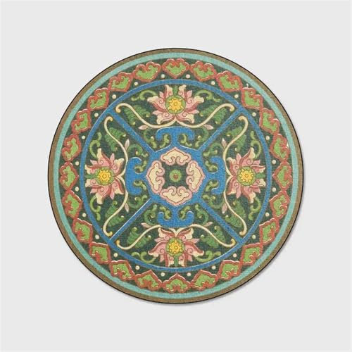 FRINZA Ronde Tapis Salon Mode rétro Classique Chinois Tapis Rond Faire Vieux Floral Vert Rose Tapis Chambre À Coucher Chambre Tapis antidérapant Tapis décoratif(E228-6,80CM)