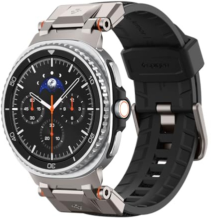 Spigen Dura Pro Armor Armband für Samsung Galaxy Watch 9/8 und 8 Classic | Nylonarmband mit Metallanschlüssen, TPU für atmungsaktiven Komfort, für Modelle 2026/2025 (40/44/46mm) - Schwarz