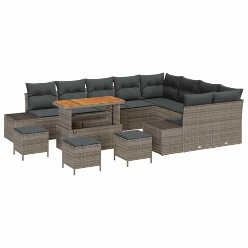 vidaXL Garten-Sofa-Set 12 pcs Hellgrau und Dunkelgrau 110 x 55 x 71 cm, Garten und Terrasse, modernes Loungeset, modulare Stauraumfächer, Poly Rattan Sofa, Außenkissen, Terrassensofa