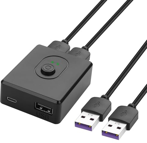 YACSEJAO USB 2.0 Bidirektionaler Umschalter/Selektor,USB Switch Splitter 2 in 1out / 1 in 2out,2 Computer teilen sich 1 Gerät für Drucker, Tastatur, Maus, mit zwei 1m Kabeln