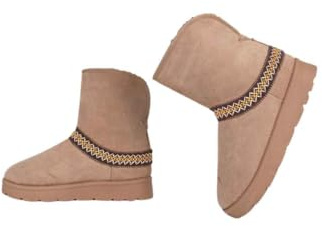 iKrush Suedette Ankle Boots for Women, Camel Embroidered Flat Chunky Sole Casual Slip-On Style