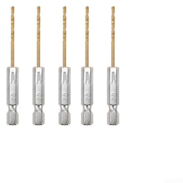 Juego de 5 brocas HSS, acero de alta velocidad con vástago hexagonal, perfecto para aplicaciones de perforación de madera, plástico y metal (2 mm)