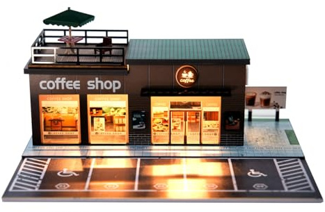 1:64 Vitrine mit LED-Beleuchtung – Acryl-3D-Modellvitrine für Miniatur-Diecast-Autos, Parkmöglichkeit zur Präsentation und Aufbewahrung von Modellautos im Maßstab 1:64 (Kaffeehaus)