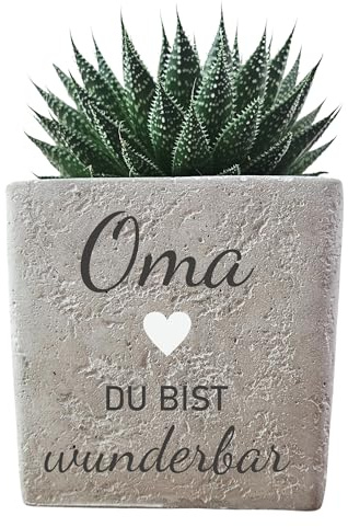 PERSONALISIERTES Geschenk Mama Oma – „Du bist wunderbar“ Blumentopf Betonoptik mit 3D Herz – Geburtstagsgeschenk Mama, Geburtstagsgeschenk Oma (Du bist wunderbar, 13 x 13 x13 cm)