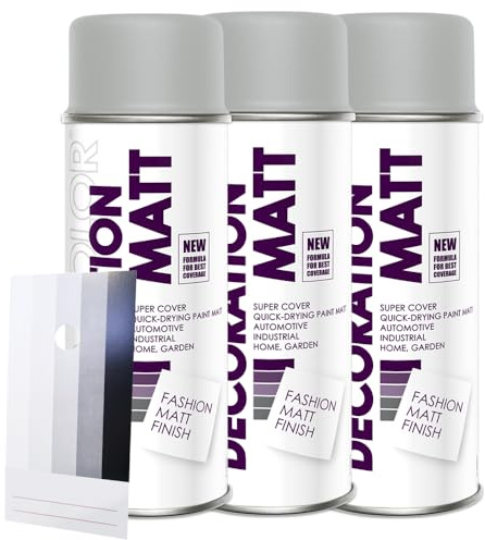 Craft-Equip DC 3 Stück Lackspray Matt nach RAL in 400ml zur Lackierung von Auto Stahl Aluminium Beton Holz und Spritzmusterkarte (3 Dosen in lichtgrau MATT RAL 7035 + Karte)