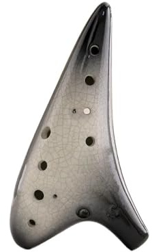 Ocarina 12 Hole Ocarina Ceramic Vessel Flute Crackle Pattern Wind Musical Instrument with Simple Music Score Rope for Beginners(Black-white)