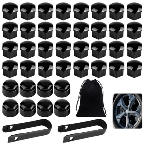 Wheel Nut Covers, 40 Pcs Universal 17mm wheel nut covers (32 Standard & 8 Locking Ones), Wheelnut Cover 17mm with Wheelnut Cover Removal Tool for Most Car Models (Black)