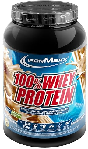 IronMaxx 100% Whey Protein Pulver 900g - Hazelnut | Cremiger Eiweißshake mit BCAAs & EAAs | High Protein, Low Carb & zuckerarm | Ideal für Muskelaufbau, Diät & Fitness