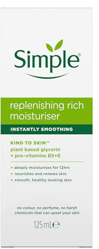 Simple Kind to Skin Replenishing Rich Lotion Moisturiser with Pro-Vitamins B5 + E for Dry, Sensitive Skin 125 ml