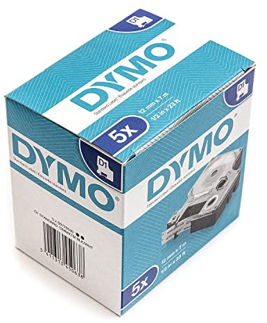 Dymo D1-Standard-Kennzeichnungsband 45013 (S0720530) 12 mm x 7 m, schwarz auf weiß, 5 Stück