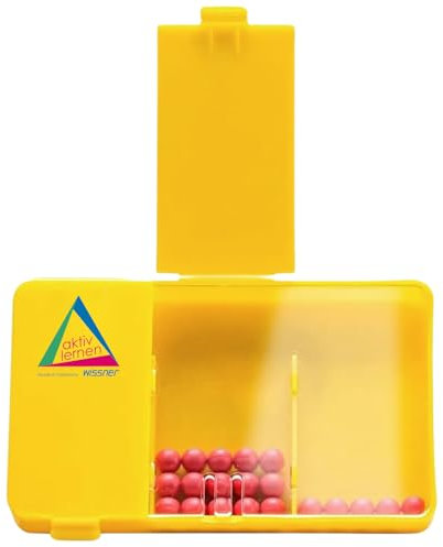 WISSNER® Schüttelbox Mathe mit 3 Fächern in Gelb - RE-Plastic® Zahlenzerlegungsbox mit roten Perlen, Schüttelbox Grundschule, Perlen Schüttelbox Mathe 1. Klasse