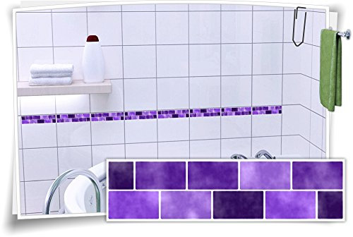 Medianlux Fliesenaufkleber Fliesenbordüre Bordüre Mosaik Violett Kachel Aufkleber FB2, 4 Stück, 10x2,6cm (BxH)