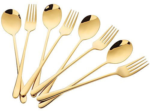 Buyer Star 8 Pezzi cucchiai e forchette in Acciaio Inossidabile Oro Cucchiaio forchetta di Dessert Spoon Fork Set