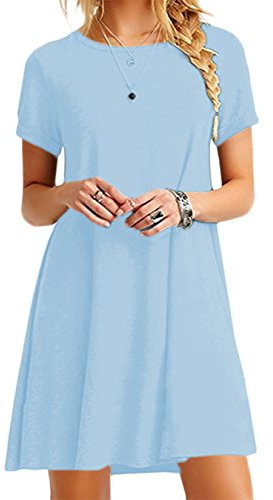 EFOFEI Damen Soft Sundress Rüschen Kurzarm Kleid Rundhalsausschnitt Kleid Himmelblau 3XL