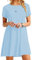 EFOFEI Damen Soft Sundress Rüschen Kurzarm Kleid Rundhalsausschnitt Kleid Himmelblau 3XL