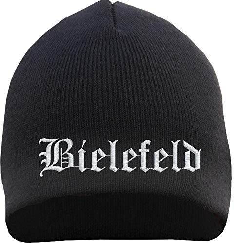 HB_Druck Bielefeld Beanie Mütze - Altdeutsch - Bestickt - Strickmütze Wintermütze Einheitsgröße Schwarz