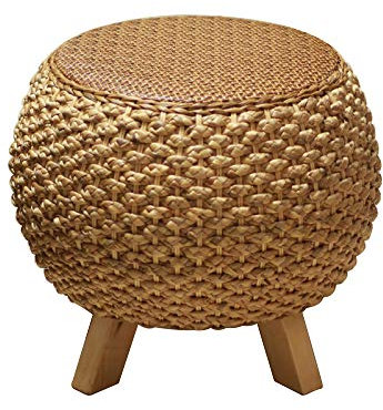 ZCRFY Runde Schuh-Bank-Handgestrickte Fuß-Schemel-Ausgangsrattan-Stroh-Holz-Bank Für Balkon-Sofa-Garten-Couchtisch,B+33cm