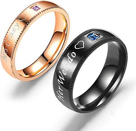 Uloveido Y544 Ring aus Edelstahl, Schwarz und Rotgold, für Damen und Herren, Hochzeitstag, R1/2 (59.5mm), Kristall, Zirkonia