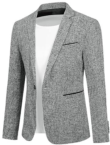 Allthemen Blazer Homme Un Bouton Slim Fit Veste de Costume Casual Elégant Formel pour Mariage #5518 Gris M