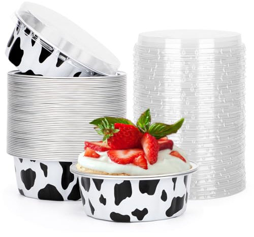 Beasea Lot de 50 ramequins jetables avec couvercles, en aluminium pour crème brûlée, muffins, cupcakes, mini pudding, fête, mariage, anniversaire