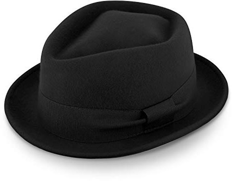fiebig Medlock Pork Pie Diamond mit Ripsband | 100% Wollfilzhut für Damen und Herren | Angenehm Leichter Sitz im Sommer und Winter | Wollfilzhut Made in Italy (61-XL, Schwarz)