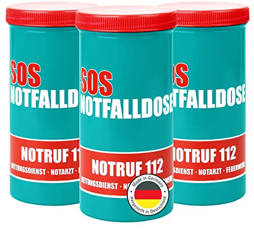 Kerpers® 3x Notfalldose | MADE IN GERMANY | Notfallbox für den Kühlschrank | SOS Patientendose mit Rettungsaufkleber und Informationsblatt in der Dose