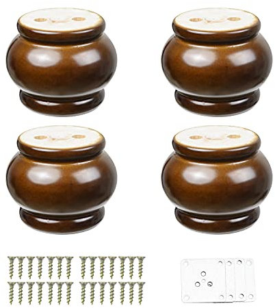 4 runde Möbelfüße, Walnuss-Finish, 6,5 cm hoch, Holz-Sofa-Beine, für Sessel, Couch, Sofa, Schrank, Stuhl, Ottomane, Kommode