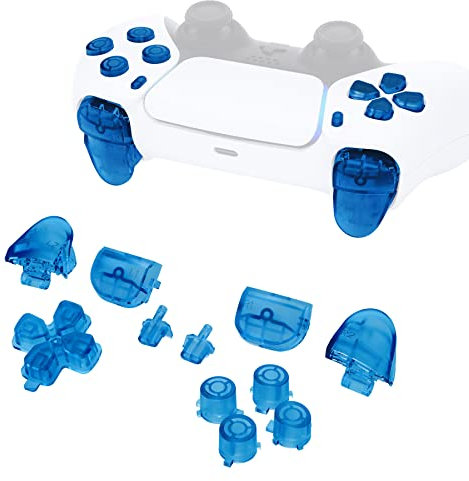 eXtremeRate Knöpfe für ps5 Controller BDM-010 & 020 Modell, DIY-Ersatz Tasten D-Pad/Aktionstasten/Trigger Bumpers/Share/Options Knopf Button Zubehör Set für ps5-Transparent Blau