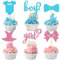 SYKYCTCY 24 Pack Boy or Girl Cupcake Toppers Pink and Blue Glitter Baby Shower Cupcake Picks Bow Tie Onesie Jumpsuit Cake Decorations for Gender Reveal Theme Baby Shower Kids Birthday Party Supplies