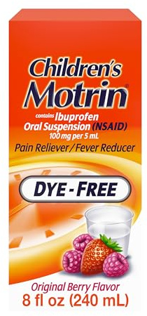 Children's Motrin Oral Suspension 100mg Ibuprofen Medicine, NSAID Fever Reducer & Pain Reliever for Minor Aches & Pains Due to Cold & Flu, Dye Free, Alcohol-Free, Berry Flavored, 8 fl. oz