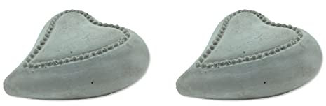 Beton Deko-Skulptur Herz 12 x 10cm grau 2 Stück Gartendeko Steinfigur Steinherz Trauerdekoration Grabschmuck