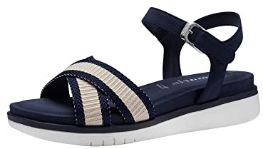 Tamaris Damen Sandaletten, Frauen Sandalen,TOUCHit-Fußbett,Sommersandalen,flach,Sommerschuhe,Freizeitschuhe,offene Schuhe,Navy Comb,39 EU