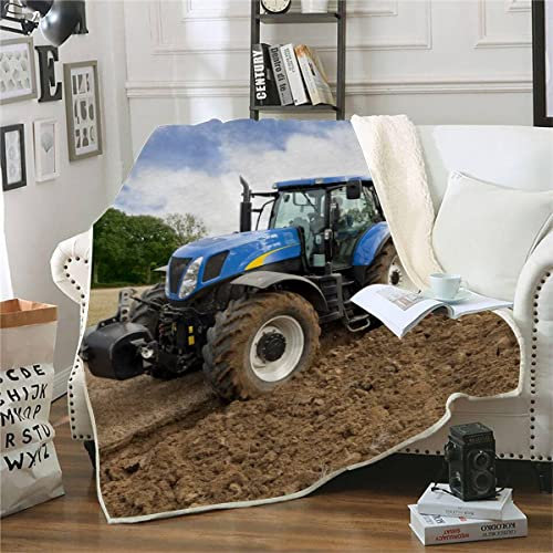 RFFLUX 3D Traktor Decke 130x150cm Warmer Winter Weich Bauernhof Mähdrescher Kuscheldecke Microfaser Sherpa Wohndecke TV Decke Flauschige Couchdecke für Kind Weihnachten Geschenk Blanket