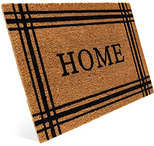 Entrando Fussmatte aus Kokos 40x60 cm - 20 Stillvolle Motiven - für außen, robust, rutschfest - ideal für überdachte Haustür (Home mit Streifen)