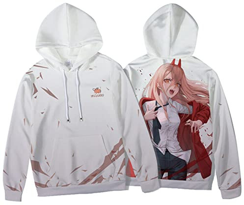 Chainsaw Man Power Hoody Sweatshirt Makima Reze Pochita Clothing Japanese Harajuku Sweatshirts 3D Printed Chainsaw Man Cosplay Top White