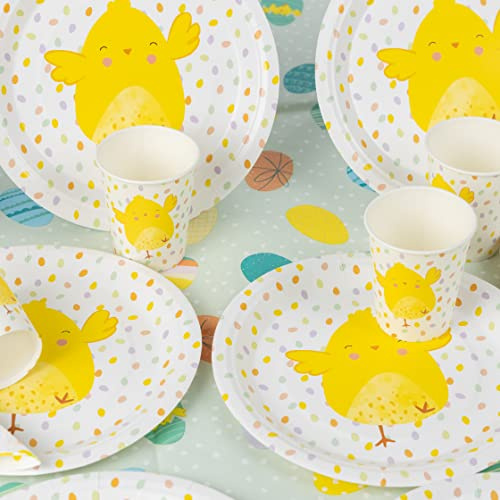 Easter Party Tableware Set for 8 People with Paper Plates Cups Napkins Food Table Cloth Chick Decorations Supplies