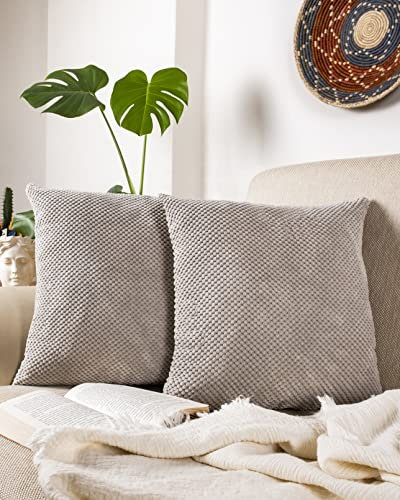 Gräfenstayn 2er-Set Cord-Samt Kissenbezug 45x45 cm - Öko TEX Standard 100 - weiche Deko-Kissenbezüge mit verdecktem Reißverschluss für Sofa und Bett (grau - kleines Muster)