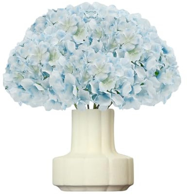 DH EYB 10 Stück Hortensien Künstliche Blumen, Seide Künstliche Hortensien Kopf mit Stiel Hortensie für Braut Hochzeit Baby Shower Home Party Dekoration (Seeblau)