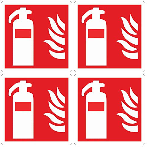 pubblimania 4 extintores de incendios de PVC adhesivo resistente para exterior e interior (14,5 x 14,5 cm) (4 extintor)