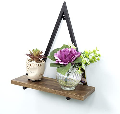 SHLEDECOR Triangle Wall Shelf - Metal Frame with Wooden Shelf- Wall Hanging Shelves- Lightweight, Premium Display Shelf- Hanging Plant Shelf for Bedroom and Living Room