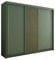 BETTSO - Kleiderschrank Schiebetüren - Schrank Grün - 250cm breit, 213 cm hoch, 62 cm tief - Garderobenschrank mit Kleiderstange und Einlegeböden - Dekorative Gold Leisten