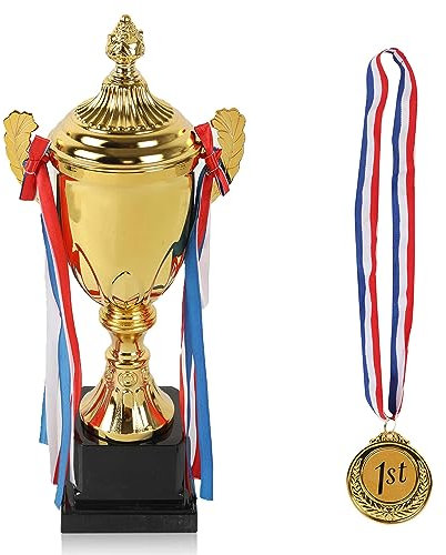 Calvana Grand trophée d'or et médaille pour tournois sportifs, compétitions, compétitions de football - Design exquis, solide et durable