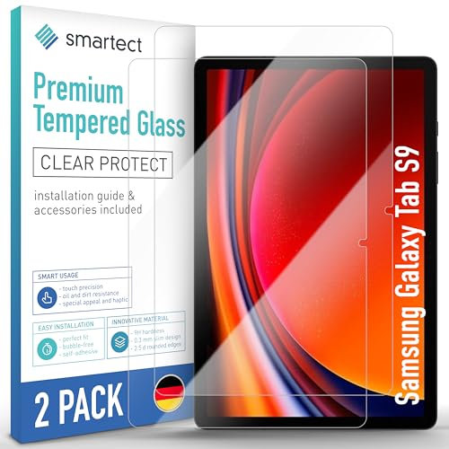 smartect Glass Screen Protector [2 Pieces, Ultra-Clear] for Samsung Galaxy Tab S9, HD Protective Film Anti Scratch, Bubble Free, 9H Hardness, Ultra Resistant