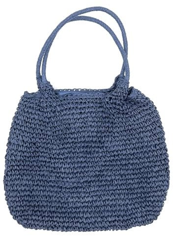 stylx Korbtaschen UNI Damen Stroh Umhängetasche Mori EIN-Schulter-Strohsack Handgewebte Basttasche Korbtasche Sommer Strand Geldbörse Frauen Weben Handtasche für Arbeit Reise Outdoor (jeansblau)