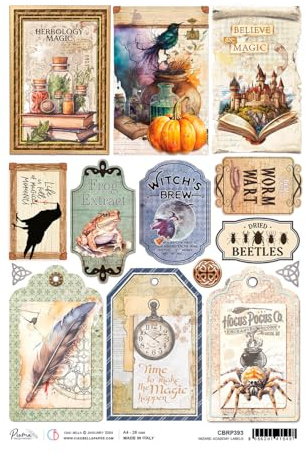 Ciao Bella Motiv-Strohseide Wizard Academy Labels A4 Papier für Decoupage Scrapbooking säurefrei geeignet für Holz Metall Kunststoff Papier Glas Keramik Terrakotta Ganzjährig kreativ gestalten